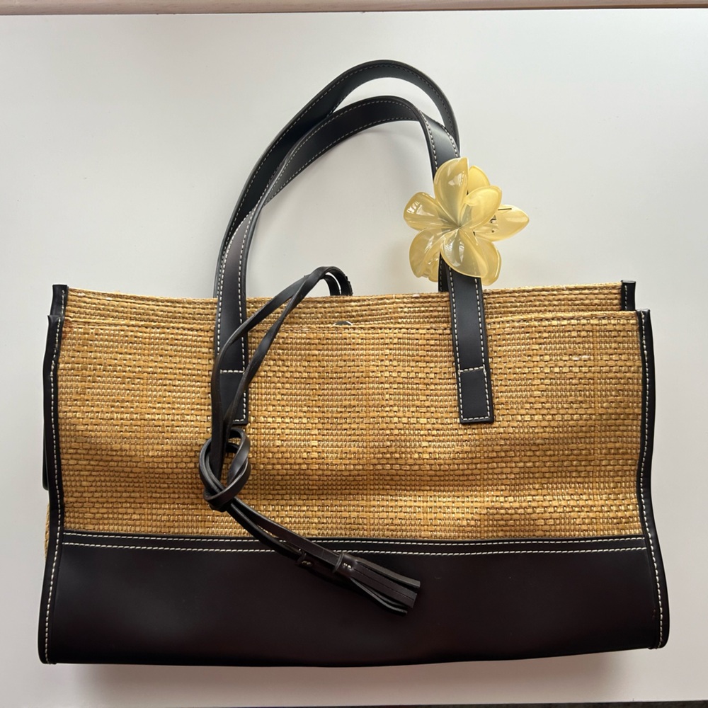 Maxx New York Black and Tan Tote Bag with Structured Design